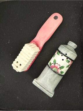 Vintage 1950s Hand-Painted Pink and Cream Decorative Salt & Pepper Shakers Set